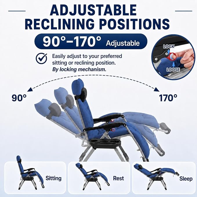 Yaheetech 26" Zero Gravity Chair Adjustable, - Image 6