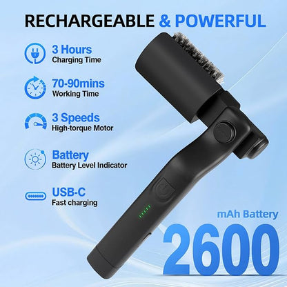 Upgraded Electric Grill Brush, Cordless Rechargeable Grill Cleaning Brush with Adjustable Angle, Stainless Steel Brush Head, 3-Speed Power, 90-Min Runtime, Waterproof Cleaner for BBQ Grates (Black)