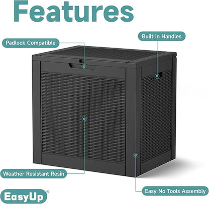 30 Gallon Waterproof Resin Deck Box, UV Resistant Outdoor Storage for Garden, Patio, Porch, Delivery, Rattan Black