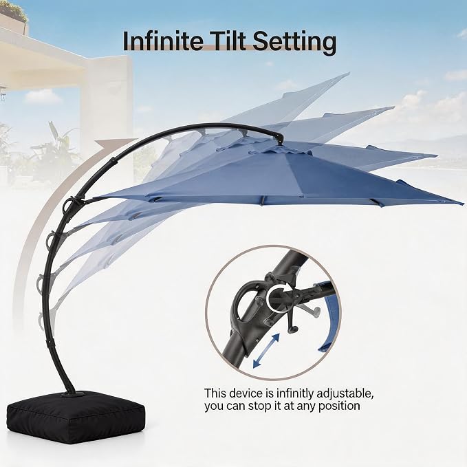 Outdoor Patio Umbrella with Base included, 11 FT Deluxe Curvy Cantilever - Image 5