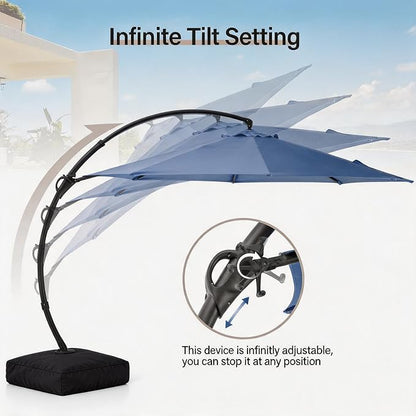 Outdoor Patio Umbrella with Base included, 11 FT Deluxe Curvy Cantilever - Image 5