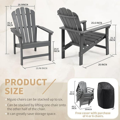 Oversized Stackable Adirondack Chair Set of 6, HDPE Fire Pit Chair | All-Weather - Image 3