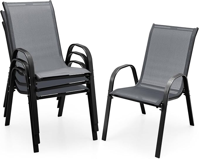 GIANTEX Patio Chairs Set of 4, Stackable Outdoor Dining Chairs by Giantex