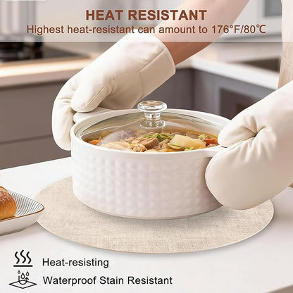 Round Faux Leather Placemats and Coasters, Set of 4, Reversible Heat Resistant Non-Slip Table Mats, Waterproof Wipeable Place Mats for Dining Table, Washable for Indoor & Outdoor (4, Beige)