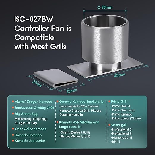 Wi-Fi & Bluetooth BBQ Smoker Temperature Controller with Automatic Smoker Fan, INKBIRD ISC-027BW Grill Thermometer with 4 Probes for Big Green Egg, Kamado Joe, Primo, Vision Grill, Akorn Kamado, Weber