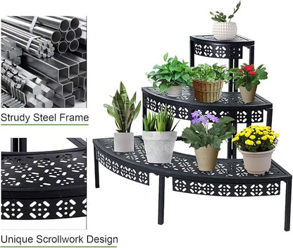 3-Tier Metal Plant Stand, Corner Plant Stands Outdoor Indoor | Semi-circular - Image 5