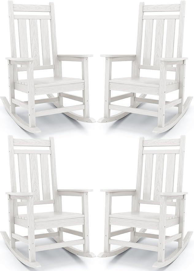 Oversized Outdoor Rocking Chair Set of 4, HDPE Patio Rockers by KINGYES