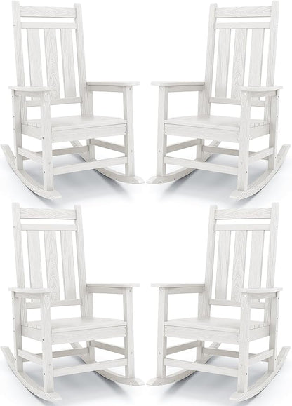 Oversized Outdoor Rocking Chair Set of 4, HDPE Patio Rockers by KINGYES