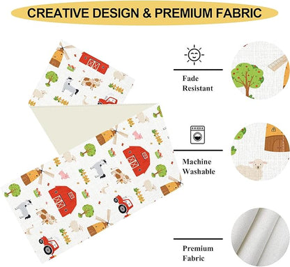 Farm Animals Table Runner, Rustic Farmhouse Cow Pig Rooster Watercolor Coffee Table Center Decor for Home Kitchen Dining Patio Holiday Party Indoor Outdoor Table Decorations, 13"x108" Inch