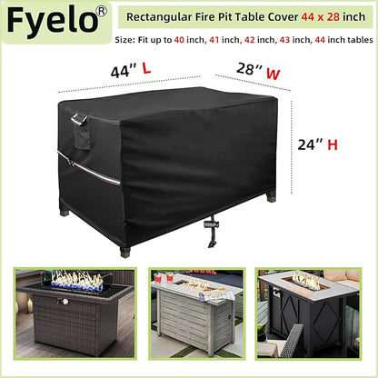 44 x 28 Inch Rectangular Fire Pit Cover for 40-44 Inch Outdoor Gas Fire pit tables, Waterproof 600D Heavy Duty Patio Firepit Table Cover UV Resistance, Black