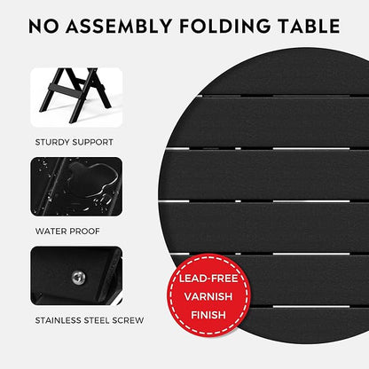 Costaelm Paradise HDPE Outdoor 24.5 Inch Round Portable Folding Patio Dining Table, Black