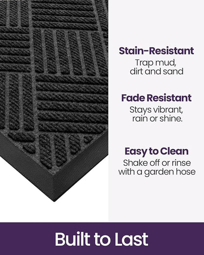 DEXI Front Door Mat Outside Entrance, 17x29 Rubber Entry Doormat Heavy Duty, Welcome Mats Non Slip for Inside House Floor Entryway Back Doors Exterior Patio, Diamond Black