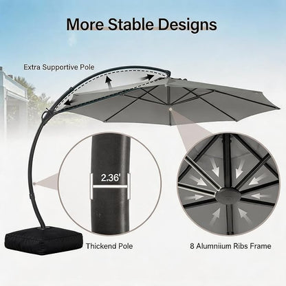 Outdoor Patio Umbrella with Base included, 11 FT Deluxe Curvy Cantilever - Image 8
