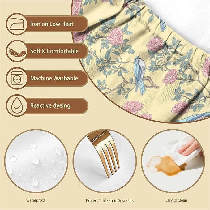 Rectangle Table Cloth Cover Waterproof Elastic Fitted Polyester Fitted Tablecloths for 4 Foot Tables for Indoor,Picnic, Camping, Outdoor （48" x 24"，Bird）