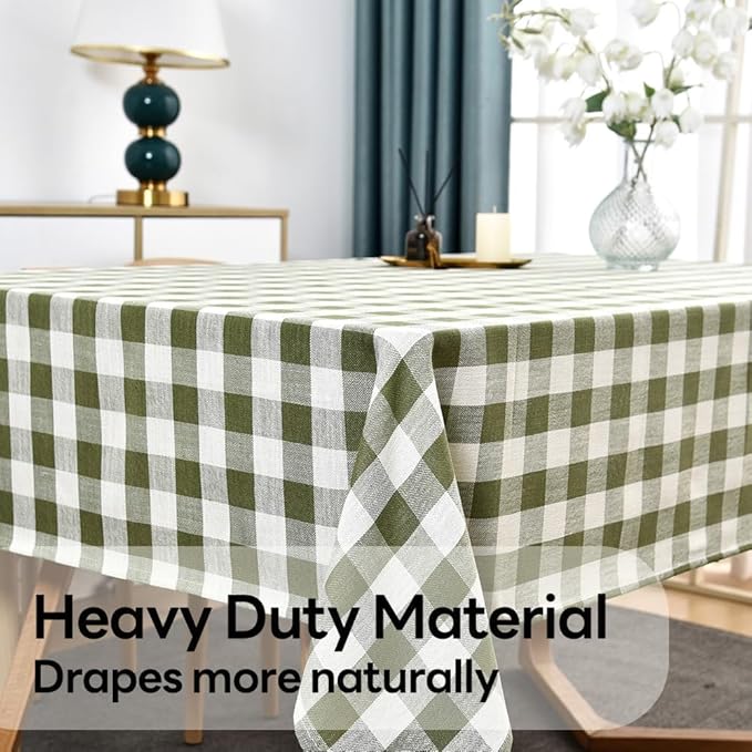 Gingham Table Cloth for Rectangle Tables Green Checkered Plaid Tablecloth Heavy Duty Cotton Blend Washable & Wrinkle Table Cover for Outdoor Kitchen Dining Picnic Camping (60x120 Inch)