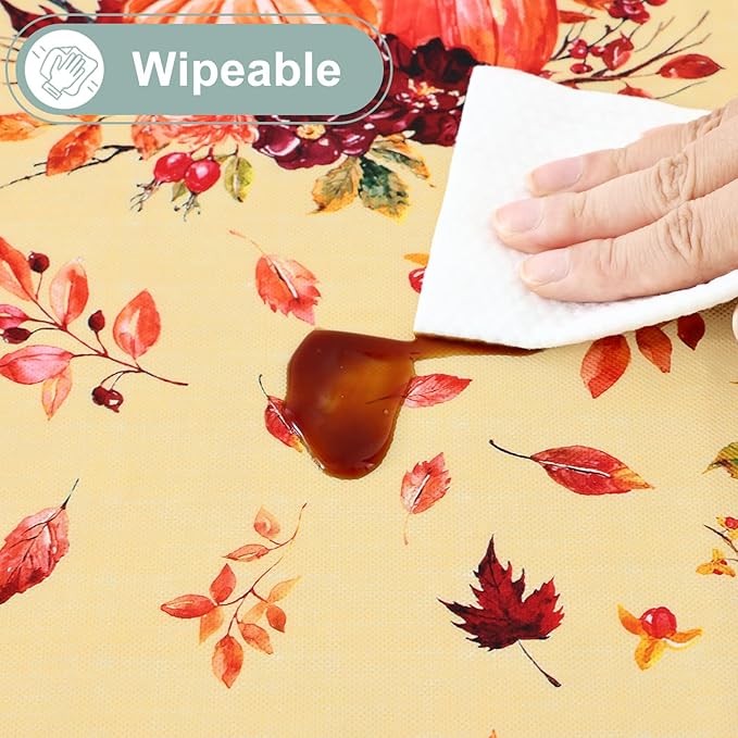misaya Round Waterproof Vinyl Table Cloth, Wipeable Tablecloth with Flannel Backing, Plastic Table Cover for Fall, Thanksgiving (Pumpkin Truck, 60")