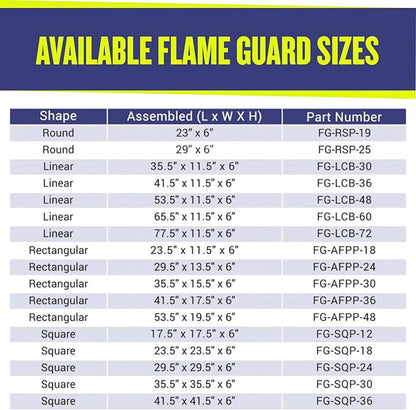 American Fireglass Tempered Glass Flame Guard for 24" x 8" Rectangular Drop-in Fire Pit Pans | Outdoor Wind Guard with Aluminum Fire-Resistant Brackets & Non-Slip Feet | 29.5-inch x 13.5-inch x 6-inch