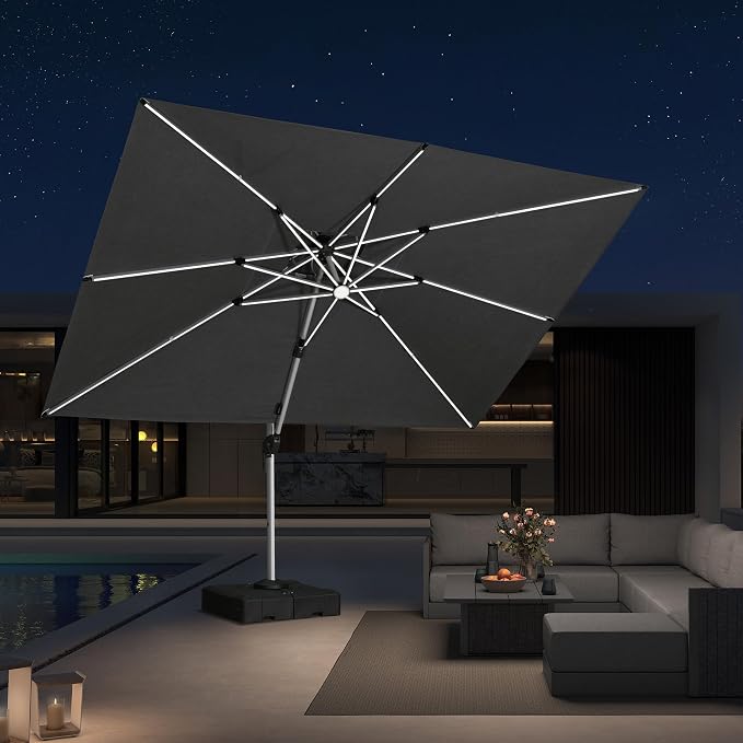 PURPLE LEAF Patio Umbrella 9' X 12' Double Top Solar LEDlight, Slate Gray | - Image 2