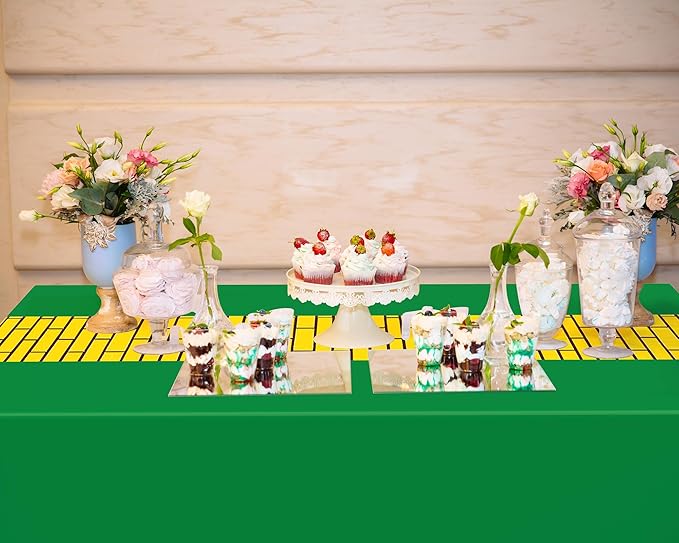 3 Pcs Yellow Brick Runner Tablecloth 54 x 108 Inch Brick Wall Backdrop Green Waterproof Rectangle Disposable Cover, Princess Decorations Party Supplies for Christmas Cosplay Party