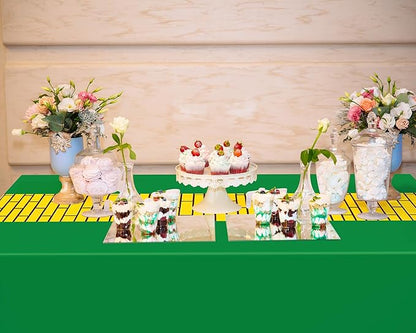3 Pcs Yellow Brick Runner Tablecloth 54 x 108 Inch Brick Wall Backdrop Green Waterproof Rectangle Disposable Cover, Princess Decorations Party Supplies for Christmas Cosplay Party