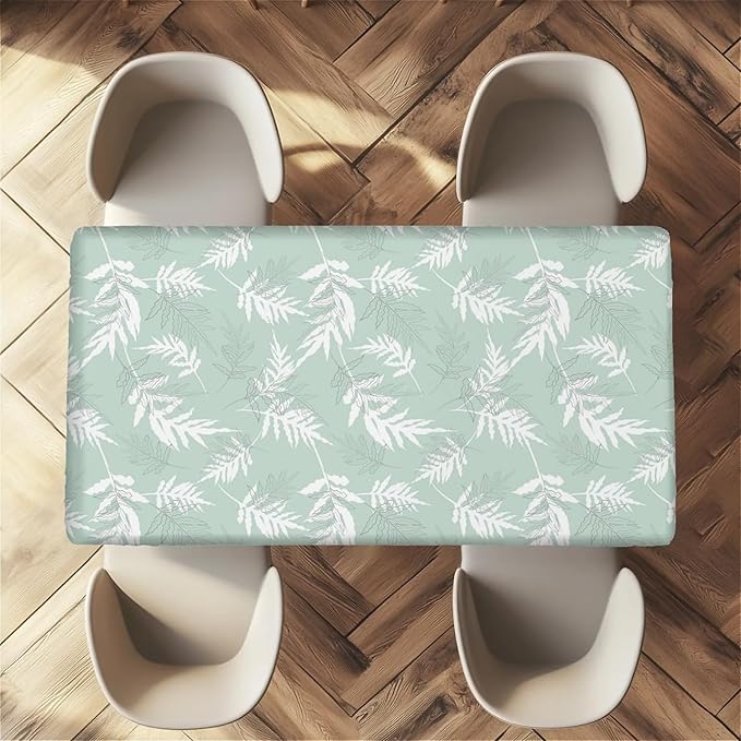 Rectangle Table Cloth Cover Waterproof Elastic Fitted Polyester Fitted Tablecloths for 4 Foot Tables for Indoor,Picnic, Camping, Outdoor （48" x 30"，Palm Leaf）