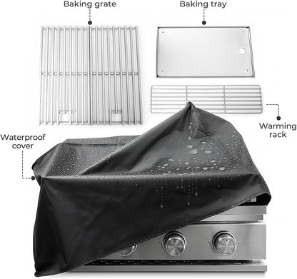 Premium Built In 4 Burner Propane Gas Grill, ALL-Thickened 304 Stainless Steel, 32,000 BTU with 516sq.in. Cooking Space, Baking Tray & Grates,for Patio Backyard Parties Barbecue