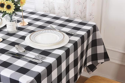 Cupuamon 2 Pack Waterproof Polyester Fabic Rectangle Checkered Tablecloth，60x84 Outdoor Table Cloth，Oil Stain Prevention Table Cloth for Pinics and Parties（Black and White）