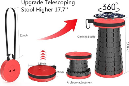 ALEVMOOM Telescoping Stool with Cushion, Portable Collapsible More Sturdy Capacity 440Ib, Retractable Collapsible Camping Adjustable Folding Stool for Hiking Garden BBQ