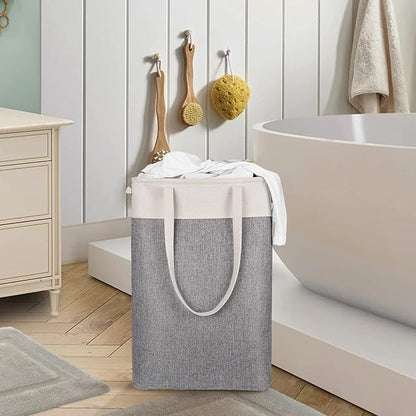 Collapsible Laundry Baskets Double Laundry Hampers Large Foldable Laundry Basket Organizer with Straps Beig Gray Cloth Laundry Hamper for Dirty Clothes,QY-SC22-2