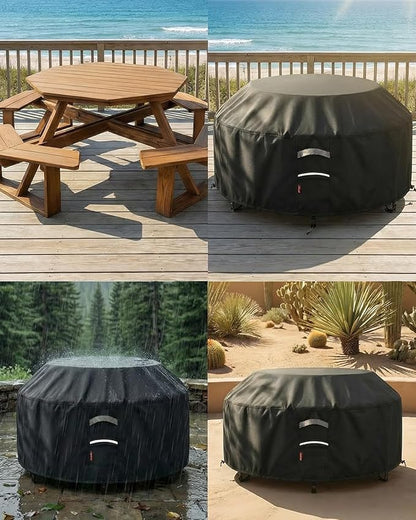Waterproof Octagon Picnic Table Cover, Fits 90 Inch Outdoor Patio Table Cover for 8-Sided Tables, Heavy Duty 420D Outdoor Furniture Cover, 90.5"D x 25"H