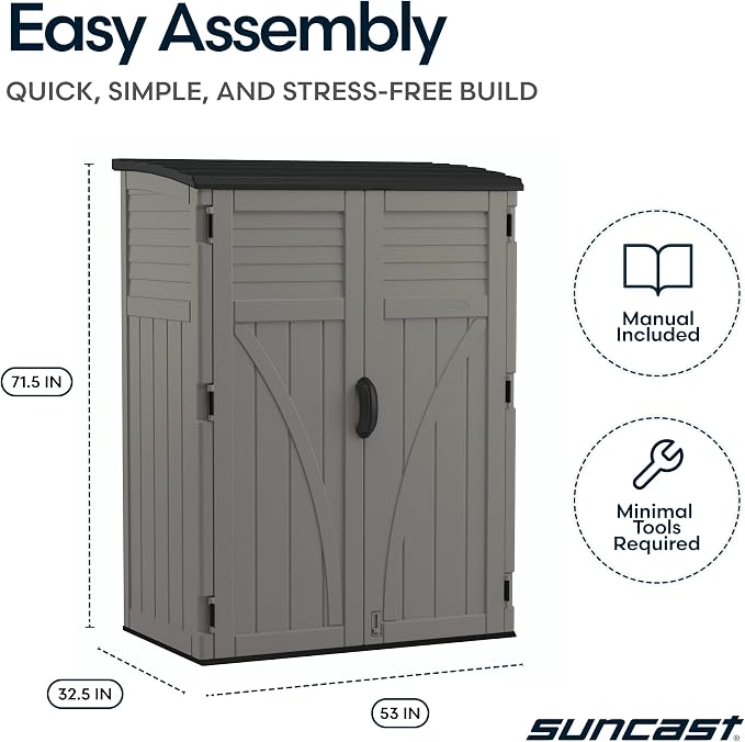 Suncast 54 Cu Ft Medium Vertical Storage Shed, Made in USA - Image 11