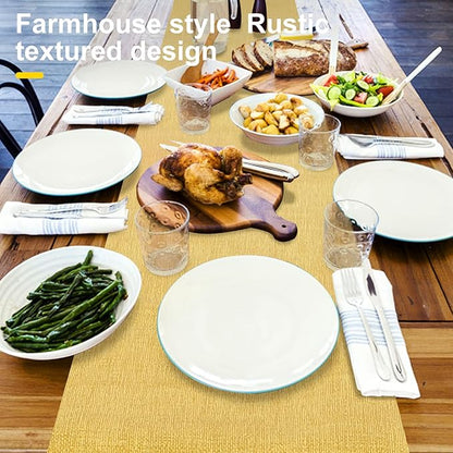 Waterproof Wipeable Table Runner, Thick Farmhouse Runner, Dresser Runner, Rustic Table Runner for Kitchen, Dining Room, Bedroom, Living Room, Indoor and Outdoor (90'', Mustard Yellow)