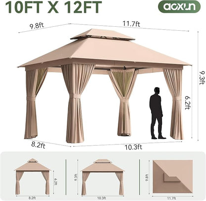 Aoxun 10x12FT Metal Frame Outdoor Gazebo, Khaki | UPF50+ Protection 50×50mm - Image 6