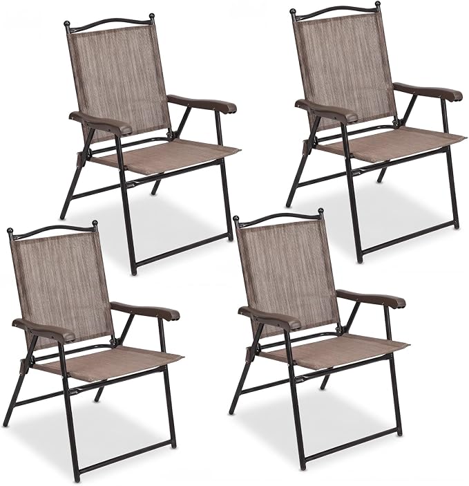 GIANTEX Set of 4 Patio Folding Chairs, Outdoor Patio Dining Chairs w/Armrest by Giantex