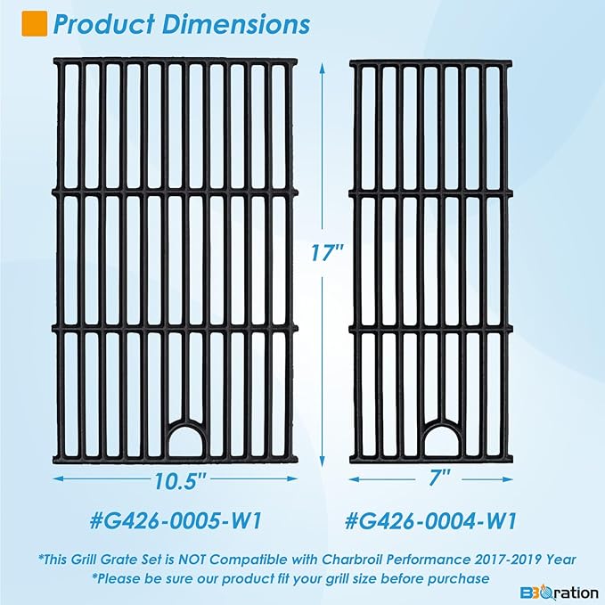 Grill Parts for Charbroil Performance 5 Burner 463448021 463449021 463450022 463451022 463455021, 17 inch Cooking Grate, Burner and Heat Plate for Charbroil Grill Replacement Parts