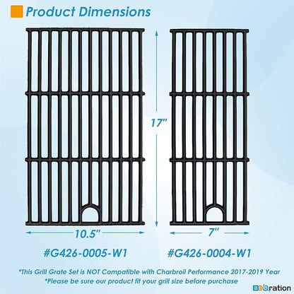 Grill Parts for Charbroil Performance 5 Burner 463448021 463449021 463450022 463451022 463455021, 17 inch Cooking Grate, Burner and Heat Plate for Charbroil Grill Replacement Parts