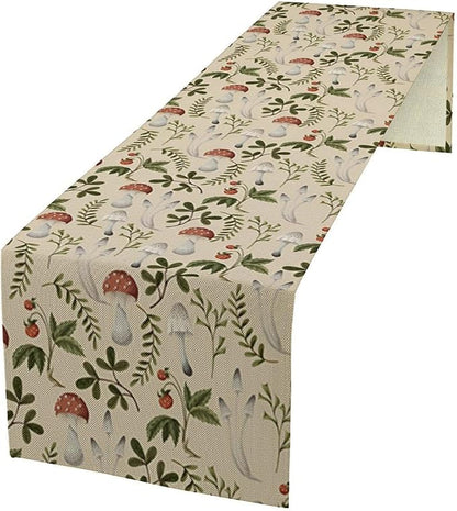 Mushroom Table Runner,Vintage Rustic Boho Botanical Plant Print Tablerunner for Home Kitchen Dining Coffee Table Indoor Outdoor Party Decor 13x70in