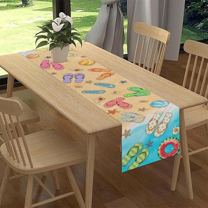Blue Sea Waves Starfish Table Runner, Tropical Summer Flower Clear Sea Water Coffee Table Center Decor for Family Kitchen Wedding Party and Living Room Farmhouse Table Decorations, 13" X 108"