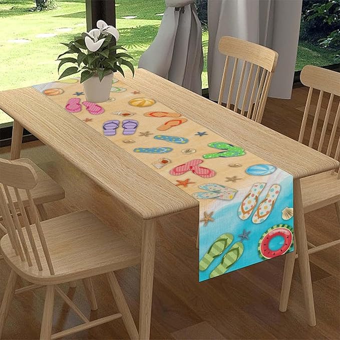 Blue Sea Waves Starfish Table Runner, Tropical Summer Flower Clear Sea Water Coffee Table Center Decor for Family Kitchen Wedding Party and Living Room Farmhouse Table Decorations, 13" X 72"