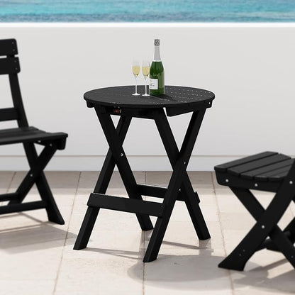 Costaelm Paradise HDPE Outdoor 24.5 Inch Round Portable Folding Patio Dining Table, Black