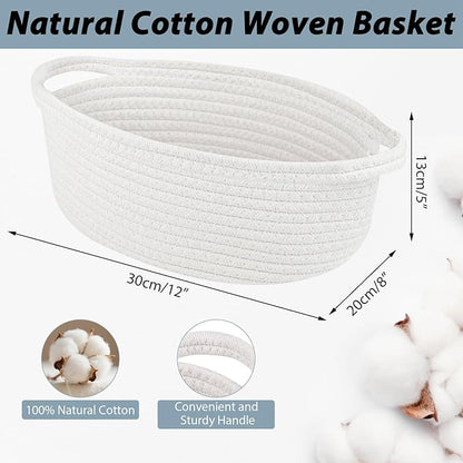 Baskets for Gifts Empty with Bag Card Ribbon Tissue Paper Small Woven Basket Gift Baskets with Handles for Valentine's Day New Year Baby Shower (White 12"X 8" X 5")