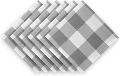 Buffalo Plaid Table Napkins Set of 50 Checkered Cloth Napkins 17x17 inch Washable Dinner Gingham Pattern Napkins Soft Napkins for Wedding Party Dining Banquet(Gray and White)