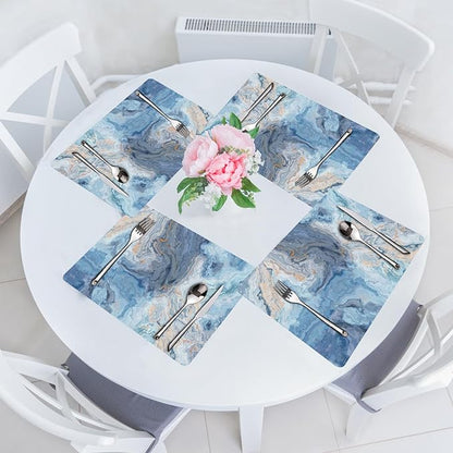 Marble Faux Leather Placemats Set of 4 - Heat Resistant Placemats for Dinner Table, Non-Slip Waterproof Oil-Proof Washable Reusable Placemat for Indoor Outdoor Kitchen Decor, 15.75In*11.81In
