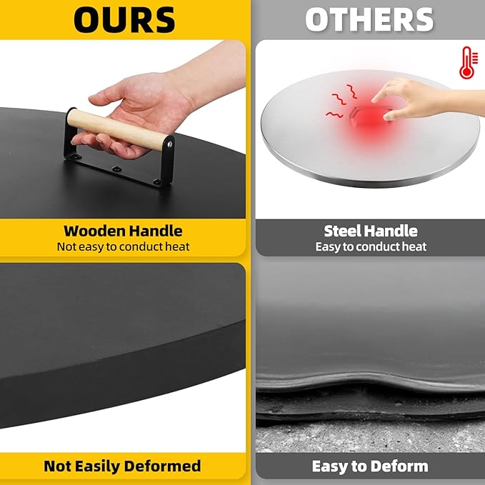 G GOOD GAIN Firepit Lid Round 36 Inch - Rust Resistant Fire Pit Lid Cover with Wooden Handle & Gloves, Fire Pit Snuffer Lid for Courtyards, Patio, Winter Cold Protection. Fits Fire Pits Up to 34"