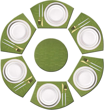 PIGCHCY Wedge Shaped Placemats Set of 6 with Centerpiece Round Mats Washable Kitchen Placemats Heat-Resistant Table Mats (Sage Green)