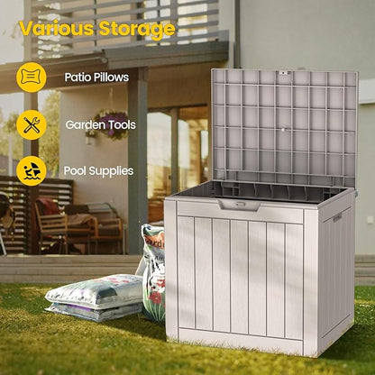 Zapdos Outdoor Storage Box, 31 Gallon Deck Box Indoor and Outdoor Use, Waterproof Resin Storage Bin for Package Delivery Patio Cushions Gardening Tools, Lockable, UV Resistant, Grey
