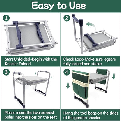 Garden Kneeler and Seat with 11.5" Wide Pad, Foldable Garden Stool with 2 Tool - Image 7