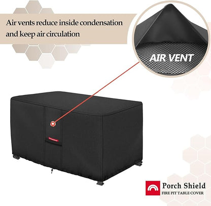 Porch Shield Patio Fire Pit Cover - Waterproof 600D Outdoor Rectangular Fire Table Cover Deck Box Protector - 48 x 24 inch, Black