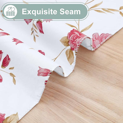 misaya Rectangle Waterproof Vinyl Table Cloth, Plastic Tablecloth with Flannel Backing, Wipeable Table Cover for Dinner, Picnic, Indoor and Outdoor (Pink Flowers, 52" x 70")
