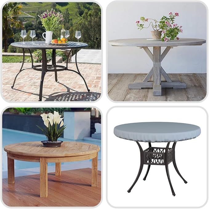 Covers & All Round Table Top Cover, 18 Oz Heavy Duty Waterproof UV & Weather Resistant Patio Table Cover, Outdoor Table Cover for Patio Outdoor Furniture & Coffee Table (44" Dia x 4 H Inches, Gray)